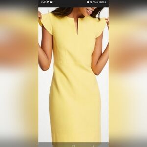 Ann Taylor Yellow Sheath Dress with Flutter Cap Sleeves